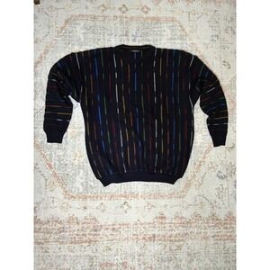 Monello VTG 3D Knit Sweater XXL Black Multi Color Coogi Style Made In Italy 90s